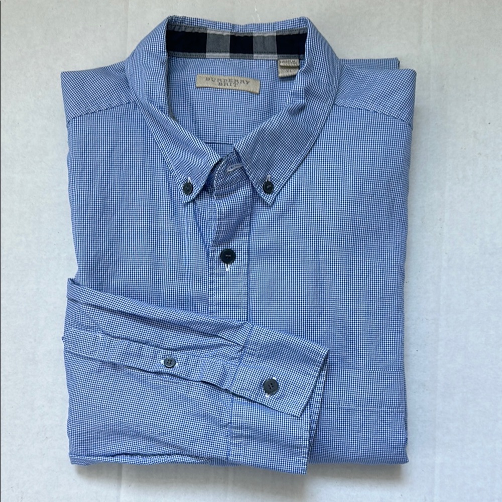 Burberry Brit Men’s Blue Casual Button Down Shirt with Oxford Cloth
